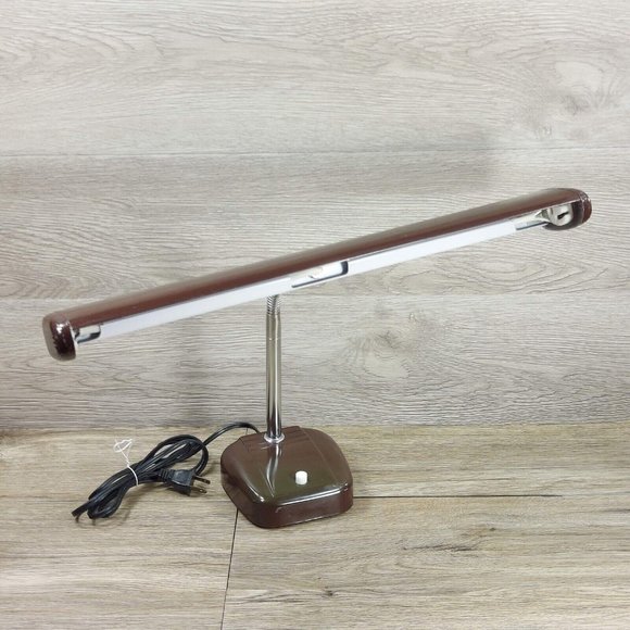 Vintage Fluorescent Desk Lamp Goose Neck Adjustable Brown Lamp Home Décor Art - Picture 1 of 12